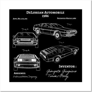 DeLorean Automobile 1986 Patent Poster, DeLorean Car Patent illustration Posters and Art